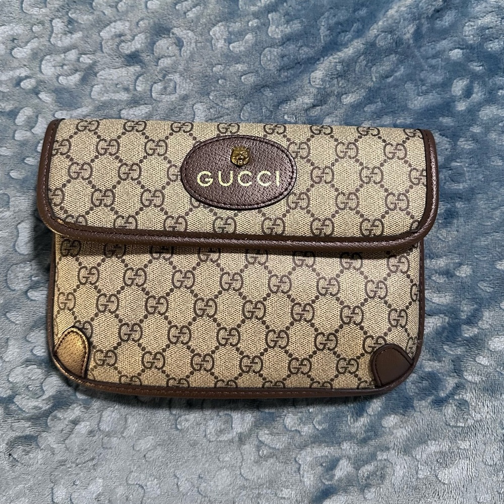 Gucci Brown and Beige Monogram Pouch